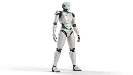 Naklejka premium Futuristic white humanoid robot standing on a clean white background
