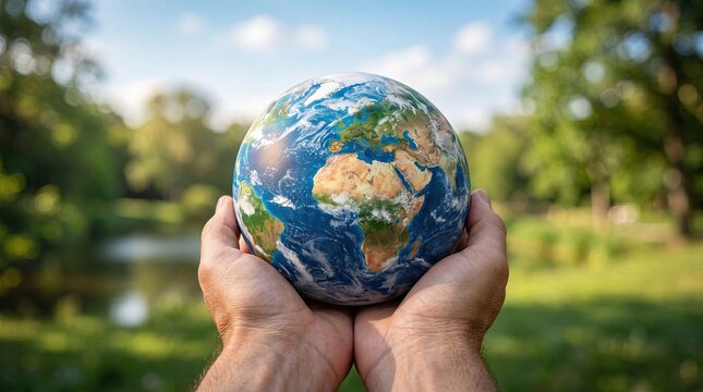 Hands Holding Planet Earth Representing Sustainability