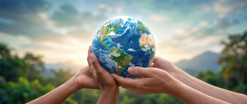 Hands Holding Planet Earth Representing Sustainability