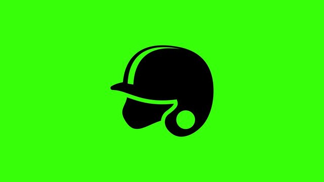 Baseball Helmet Icon Falling On Green Screen With Squash and Stretch