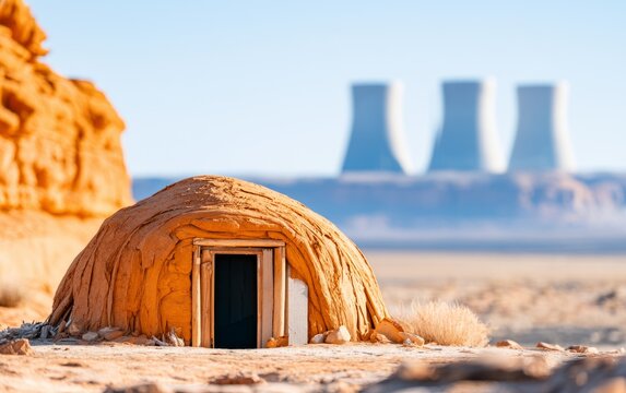 Traditional Navajo Hogan Dwelling in Arizona Desert Landscape