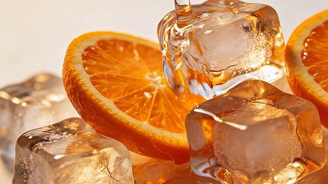 Orange slices and ice cubes