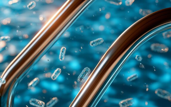 3D Representation of Pseudomonas Bacteria Swimming by Pool Ladder Rung