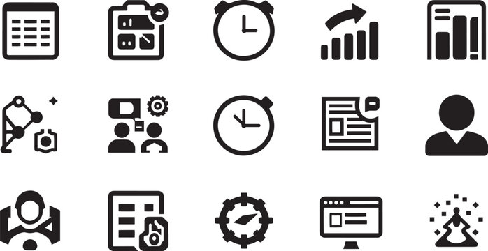 Business workflow automation sequencing and sequential logic line icon set