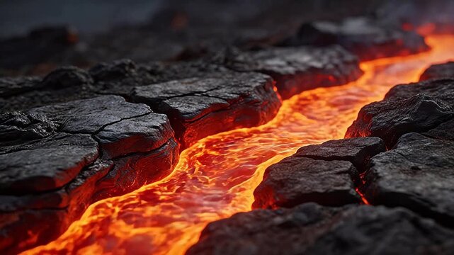 Lava flow through cracked rocks