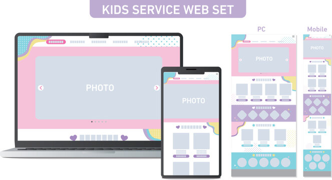 Website UI design template for kids service on laptop and smartphone vector