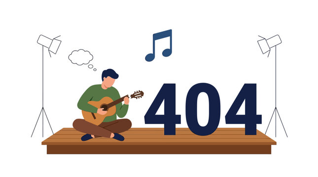 Musician plays guitar on stage with spotlight and error code 404 displayed