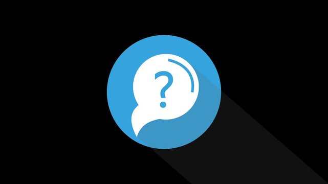 Flat Blue Question Mark Speech Bubble Icon Animation Help Support FAQ Long Shadow Minimalist UI Loop