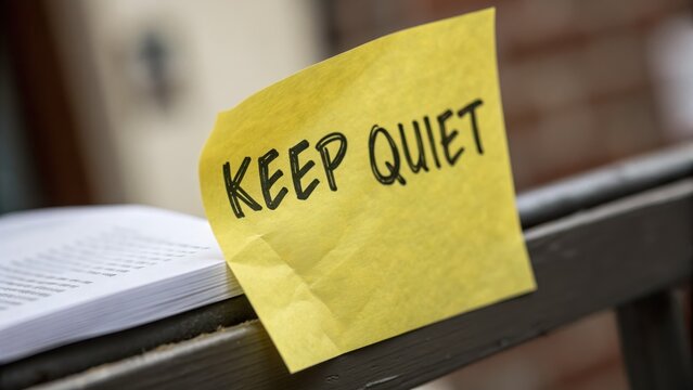 Bright Yellow Sticky Note with Keep Quiet Message on a Surface