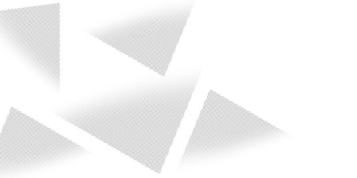 Abstract geometric background featuring black and white halftone polka dot pattern forming gradient triangles and low poly shapes isolated on solid white backdrop