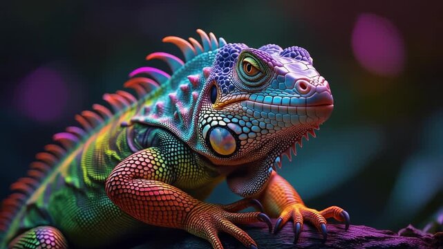 Vibrant Iguana Close Up with Bokeh Lights in Natural Habitat