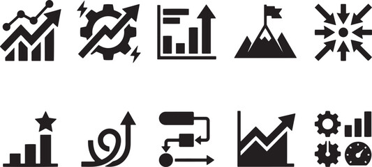 Fototapeta premium Corporate scaling strategies and business revenue generation solid icon set