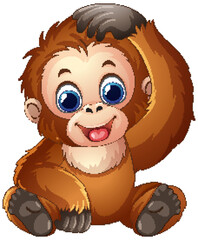 Obraz premium Cute Cartoon Baby Orangutan Sitting and Smiling Vector Illustration