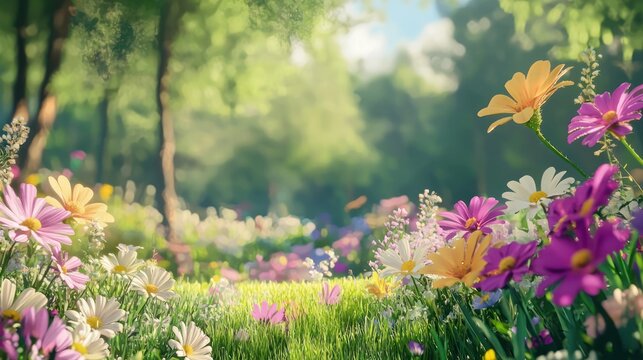 Animation depicting the flower blooming sequence in a garden.