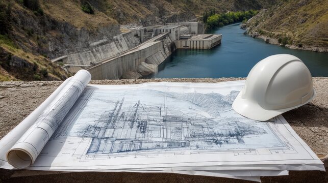 Blueprint of dam under construction