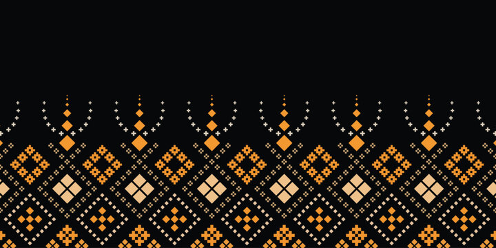 Nature vintages cross stitch traditional ethnic pattern paisley flower Ikat background abstract Aztec African Indonesian Indian seamless pattern for fabric print cloth dress carpet curtains and sarong