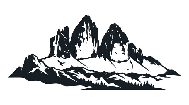 Snowy Mountain Peaks Landscape Illustration. Dolomite Mountains vector silhouette illustration
