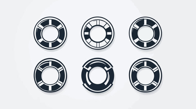 Six stylized black life preservers with slight shadow effect on a gradient white background