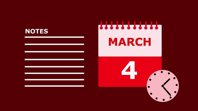 March 4 Calendar Page with Notes Section on Dark Background date month.