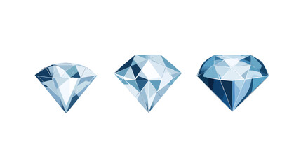 Fototapeta premium Three stylized, jewel-like shapes in varying sizes and shades of blue and white, centered on a white background