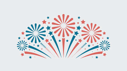 Fototapeta premium Fireworks display bursts with red and blue star shapes against a simple light background.