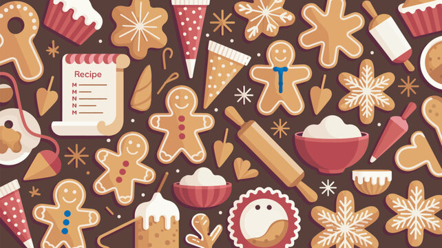 Gingerbread cookies arranged in a festive pattern create a charming holiday background design element.