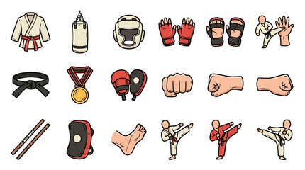 Kickboxing and karate combat sports icon set. © ajik