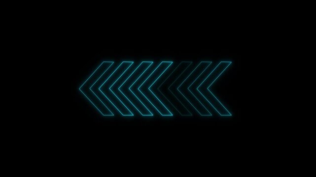 Abstract neon flashing light back arrow loading animation. Left arrow for road direction. Abstract beautiful color neon left side animation.
