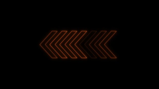Abstract neon flashing light back arrow loading animation. Left arrow for road direction. Abstract beautiful color neon left side animation.