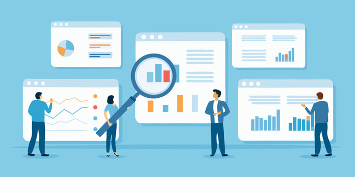 Data Analysis Illustration With Charts And Figures Flat Vector Style
