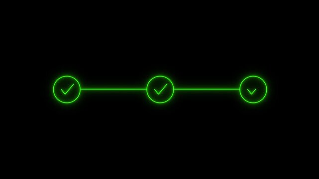 Check mark symbol arrow icon animation isolated background .animated 3 step infographic process with green check mark. animation video.