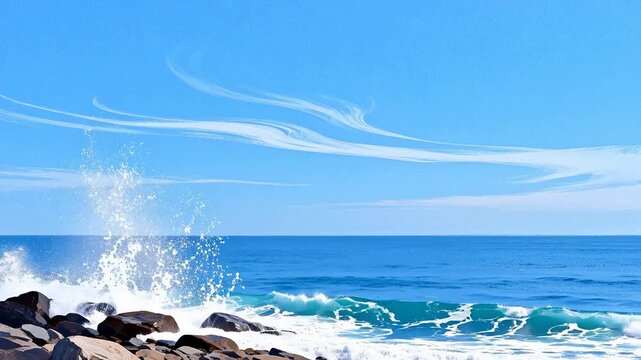 Ocean waves crashing on rocky shore