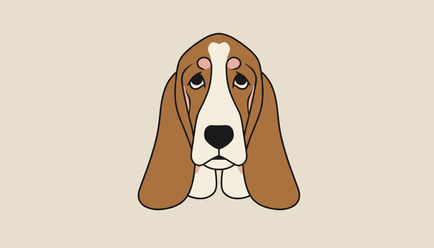 Portrait of a sad Basset Hound dog with characteristic droopy eyes and long ears over a warm neutral background.