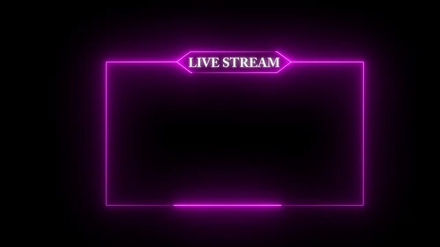 Live Stream Neon Pink frame animation with neon box frame. Animated neon Live stream Icon. Neon looped light frame for live stream video a Black background. Live streaming Frame -4k video Animated.