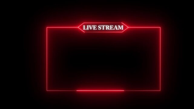 Live Stream Neon Red frame animation with neon box frame. Animated neon Live stream Icon. Neon looped light frame for live stream video a Black background. Live streaming Frame -4k video Animated.