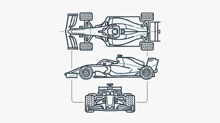 Obraz premium Formula One Racing Car Technical Side Views.