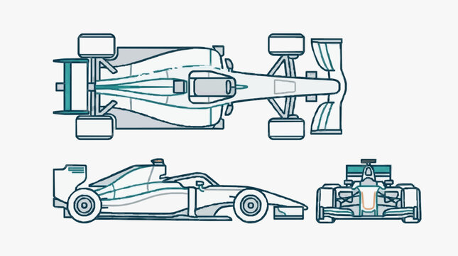 Formula One Racing Car Technical Side Views.