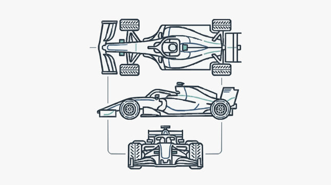 Formula One Racing Car Technical Side Views.
