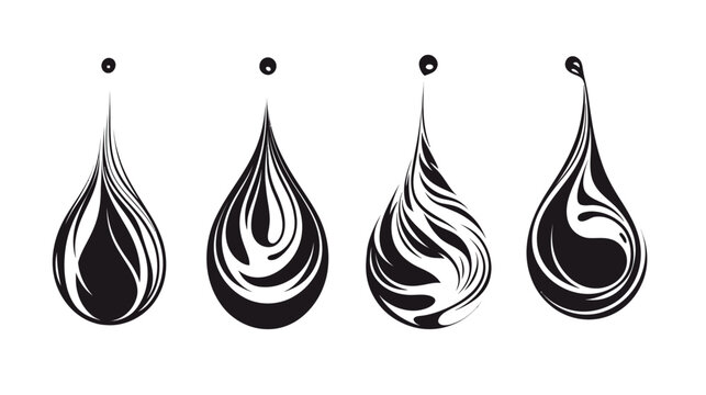 Sequence of four stylized water drop illustrations, progressing in shape and design