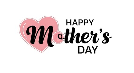 Fototapeta premium Happy mother's day decorative text with pink heart illustration, mothers day