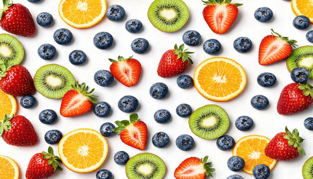 Colorful fresh fruits arranged in a vibrant pattern