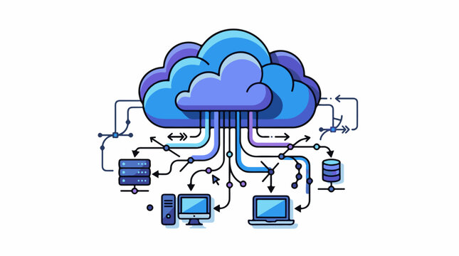 Abstract cloud computing network connecting devices and data storage