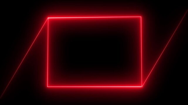 glowing neon square rectangle picture frame icon animation shape frame rotation footage round border frame movement photo frame neon box sign symbol with on a black 4k video