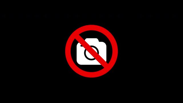 No Photography Camera Prohibition Icon Animation Picture Video Taking Ban Sign Motion Graphic For Security On Black
