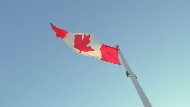 canadian flag on blue sky