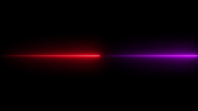 Three parallel horizontal glowing red neon light lines on a solid black background ant 4k video