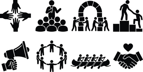 Teamwork Community Cooperation and Business Leadership Vector Icon Set for Corporate Partnership and Team Building © ARNAB