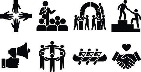 Teamwork Community Cooperation and Corporate Leadership Vector Icon Set for Business Partnership and Collaboration © ARNAB