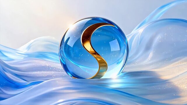 Blue glass sphere with golden symbol