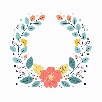 Floral Wreath with Flowers and Leaves